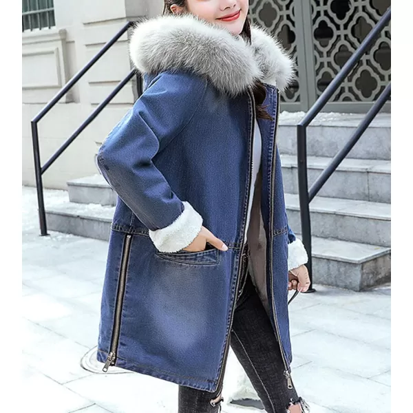 Flygo Women Thick Sherpa Fleece Lined Denim Trucker Jacket Hooded Jean Coat