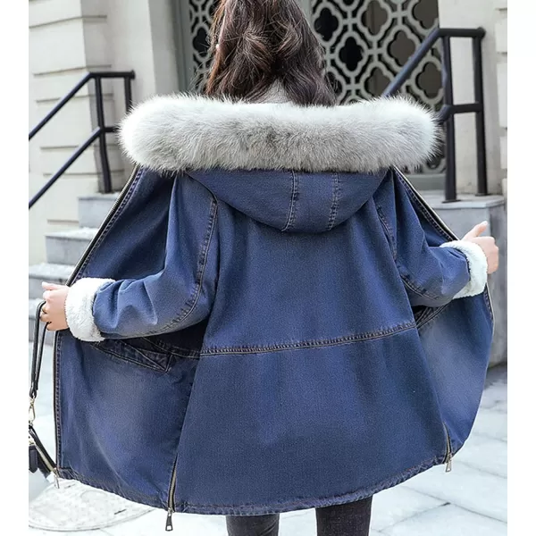 Flygo Women Thick Sherpa Fleece Lined Denim Trucker Jacket Hooded Jean Coat