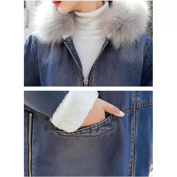 Flygo Women Thick Sherpa Fleece Lined Denim Trucker Jacket Hooded Jean Coat
