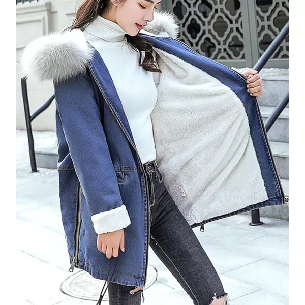 Flygo Women Thick Sherpa Fleece Lined Denim Trucker Jacket Hooded Jean Coat