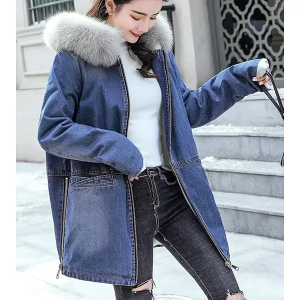 Flygo Women Thick Sherpa Fleece Lined Denim Trucker Jacket Hooded Jean Coat