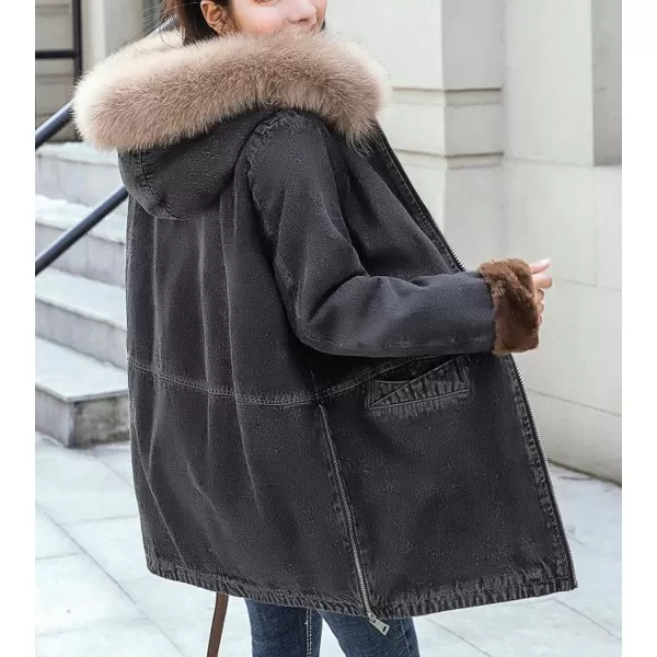 Flygo Women Thick Sherpa Fleece Lined Denim Trucker Jacket Hooded Jean Coat