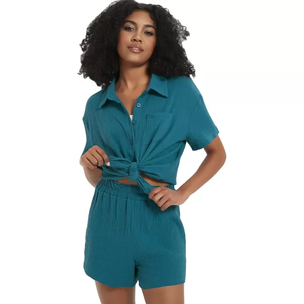 Flygo Womens Casual 2 Piece Outfits Cotton Linen Sets Button Down Shirt Top Shorts Pajama Set Tracksuit