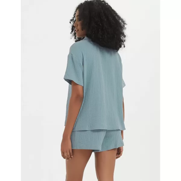 Flygo Womens Casual 2 Piece Outfits Cotton Linen Sets Button Down Shirt Top Shorts Pajama Set Tracksuit