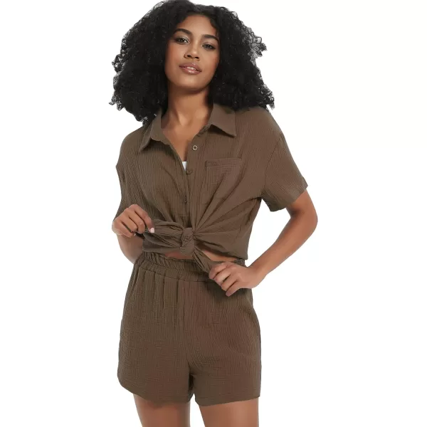 Flygo Womens Casual 2 Piece Outfits Cotton Linen Sets Button Down Shirt Top Shorts Pajama Set Tracksuit