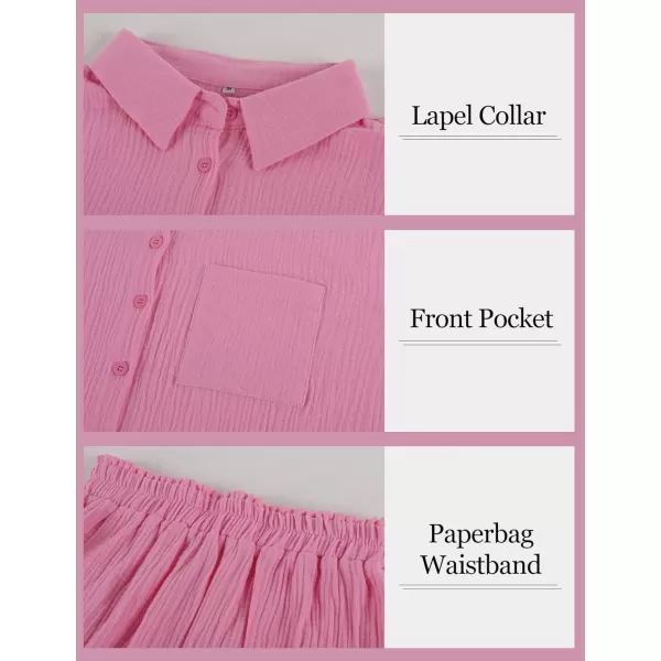 Flygo Womens Casual 2 Piece Outfits Cotton Linen Sets Button Down Shirt Top Shorts Pajama Set Tracksuit