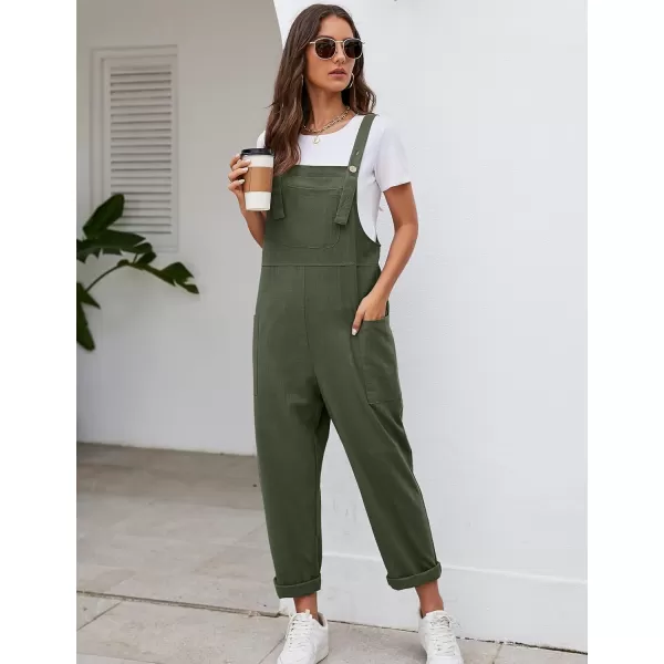 Flygo Women's Casual Cotton Overalls Wide Leg Loose Fit Jumpsuit Baggy Rompers with Pockets