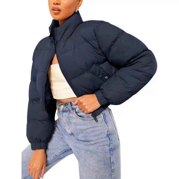 Flygo Women's Cropped Puffer Jacket Zip Up Stand Collar Padded Winter Down Coat