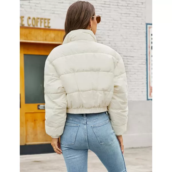 Flygo Women's Cropped Puffer Jacket Zip Up Stand Collar Padded Winter Down Coat