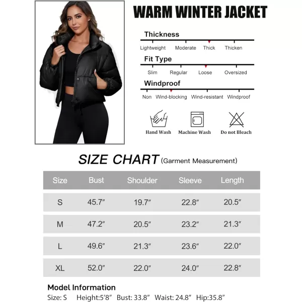 Flygo Women's Cropped Puffer Jacket Zip Up Stand Collar Padded Winter Down Coat