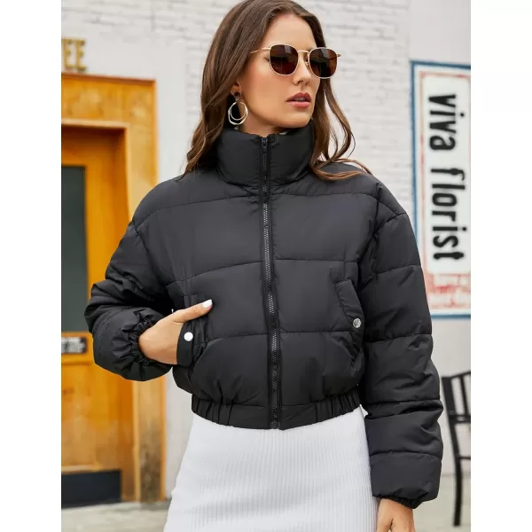 Flygo Women's Cropped Puffer Jacket Zip Up Stand Collar Padded Winter Down Coat