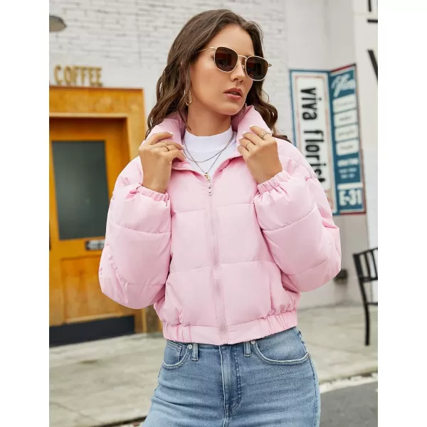 Flygo Women's Cropped Puffer Jacket Zip Up Stand Collar Padded Winter Down Coat