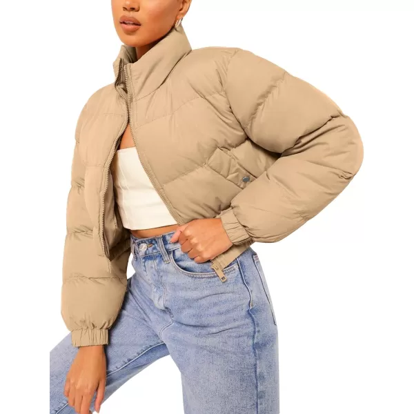 Flygo Women's Cropped Puffer Jacket Zip Up Stand Collar Padded Winter Down Coat