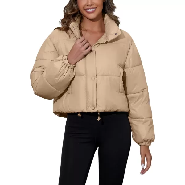 Flygo Women's Cropped Puffer Jacket Zip Up Stand Collar Padded Winter Down Coat