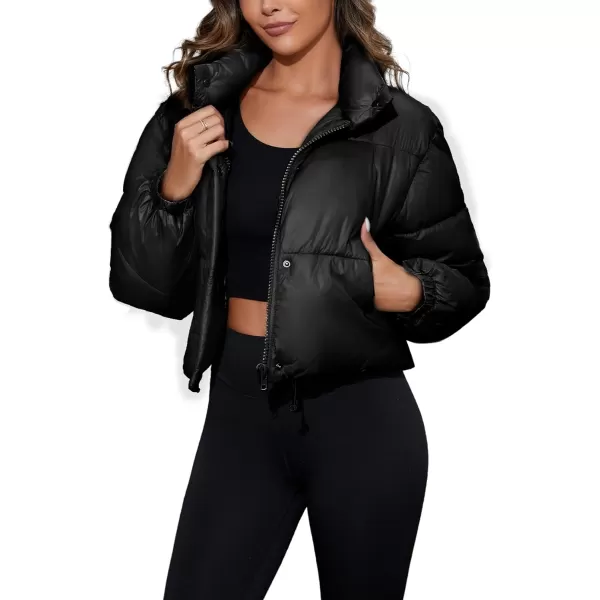 Flygo Women's Cropped Puffer Jacket Zip Up Stand Collar Padded Winter Down Coat