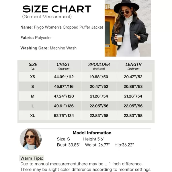 Flygo Women's Cropped Puffer Jacket Zip Up Stand Collar Padded Winter Down Coat