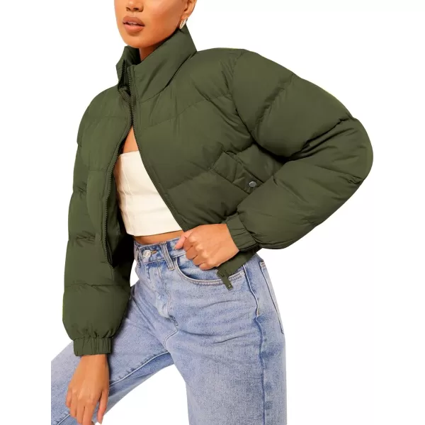 Flygo Women's Cropped Puffer Jacket Zip Up Stand Collar Padded Winter Down Coat
