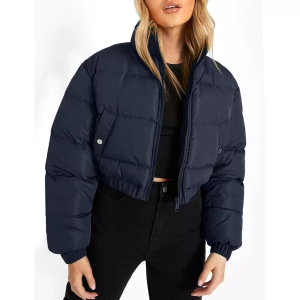 Flygo Women's Cropped Puffer Jacket Zip Up Stand Collar Padded Winter Down Coat