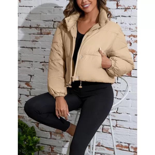 Flygo Women's Cropped Puffer Jacket Zip Up Stand Collar Padded Winter Down Coat