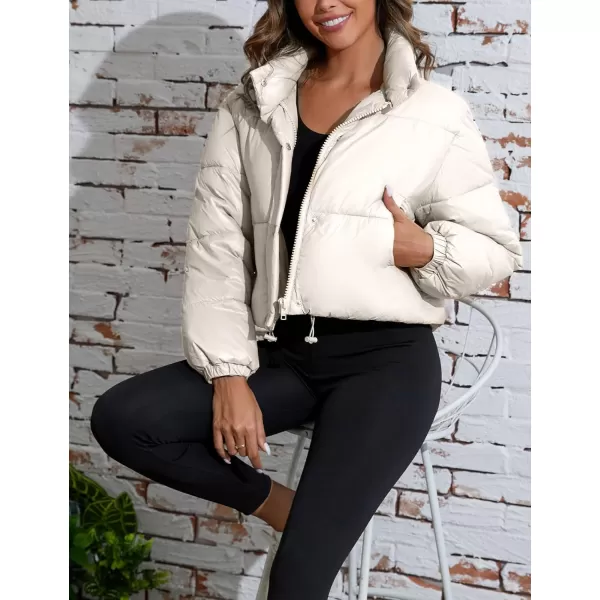Flygo Women's Cropped Puffer Jacket Zip Up Stand Collar Padded Winter Down Coat