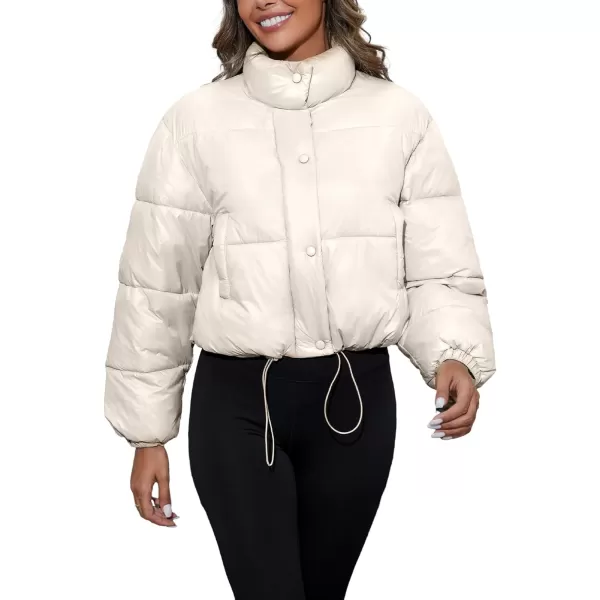 Flygo Women's Cropped Puffer Jacket Zip Up Stand Collar Padded Winter Down Coat