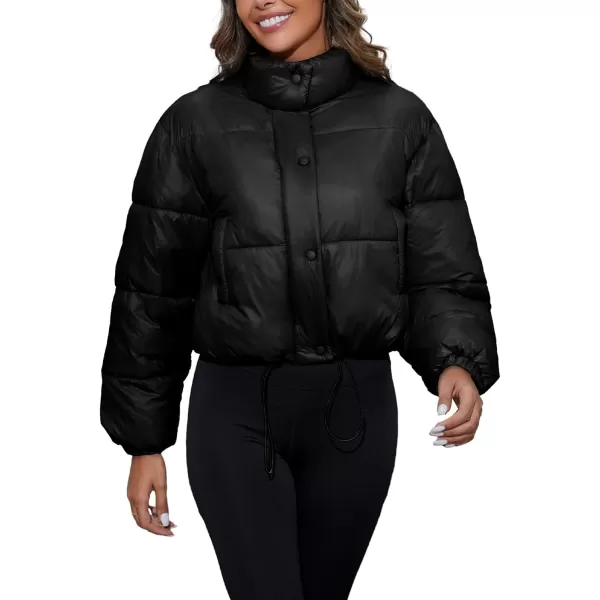 Flygo Women's Cropped Puffer Jacket Zip Up Stand Collar Padded Winter Down Coat