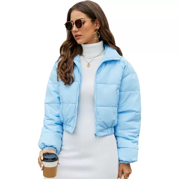 Flygo Women's Cropped Puffer Jacket Zip Up Stand Collar Padded Winter Down Coat