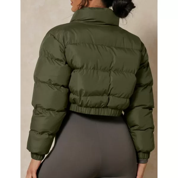 Flygo Women's Cropped Puffer Jacket Zip Up Stand Collar Padded Winter Down Coat