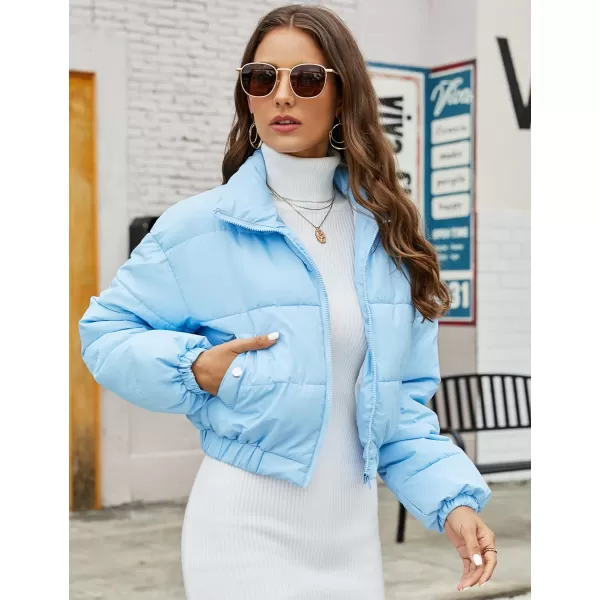 Flygo Women's Cropped Puffer Jacket Zip Up Stand Collar Padded Winter Down Coat