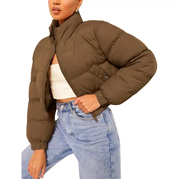 Flygo Women's Cropped Puffer Jacket Zip Up Stand Collar Padded Winter Down Coat