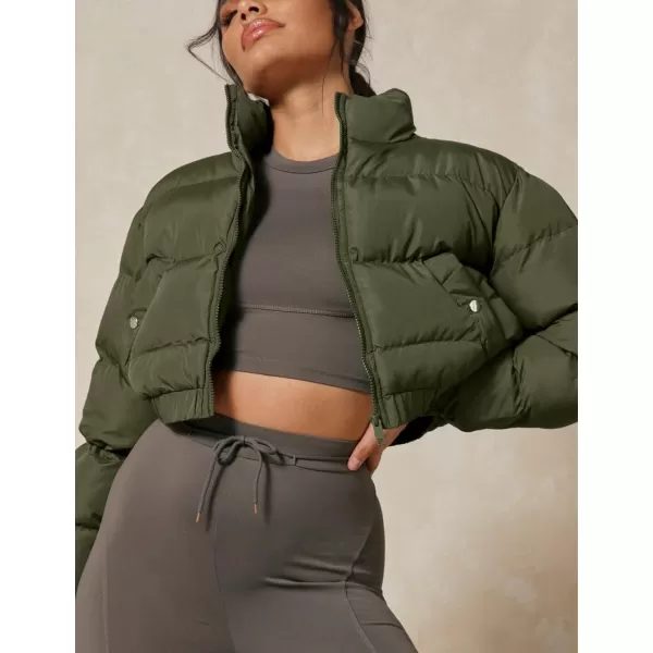 Flygo Women's Cropped Puffer Jacket Zip Up Stand Collar Padded Winter Down Coat