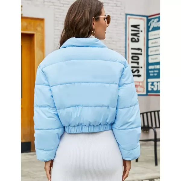 Flygo Women's Cropped Puffer Jacket Zip Up Stand Collar Padded Winter Down Coat