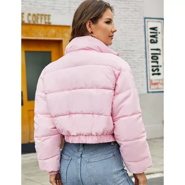 Flygo Women's Cropped Puffer Jacket Zip Up Stand Collar Padded Winter Down Coat