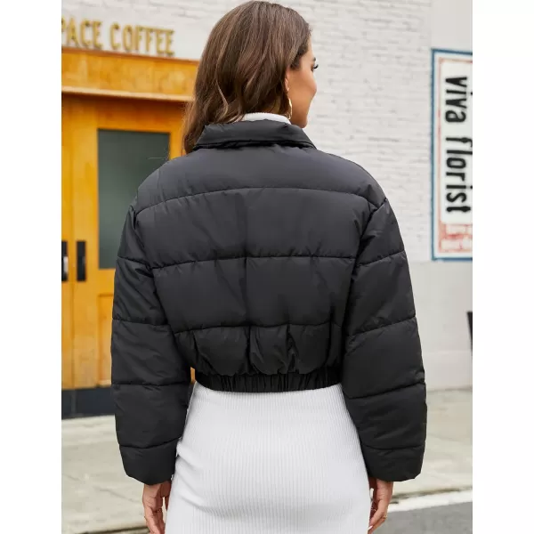 Flygo Women's Cropped Puffer Jacket Zip Up Stand Collar Padded Winter Down Coat