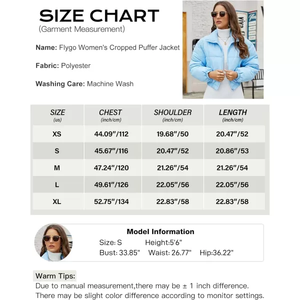 Flygo Women's Cropped Puffer Jacket Zip Up Stand Collar Padded Winter Down Coat