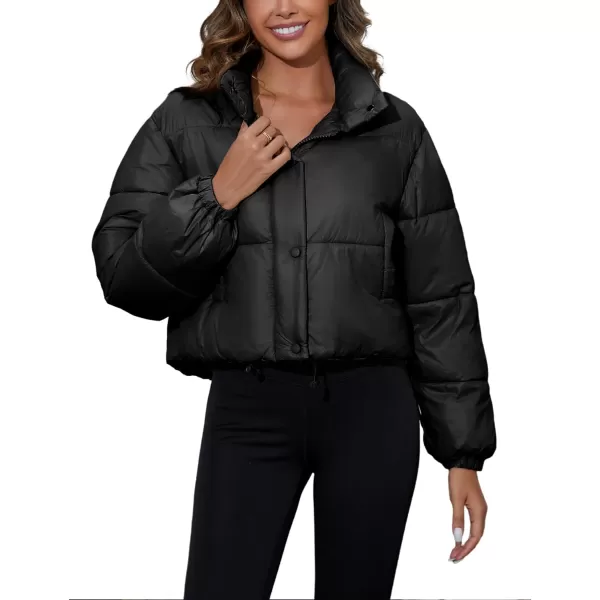 Flygo Women's Cropped Puffer Jacket Zip Up Stand Collar Padded Winter Down Coat