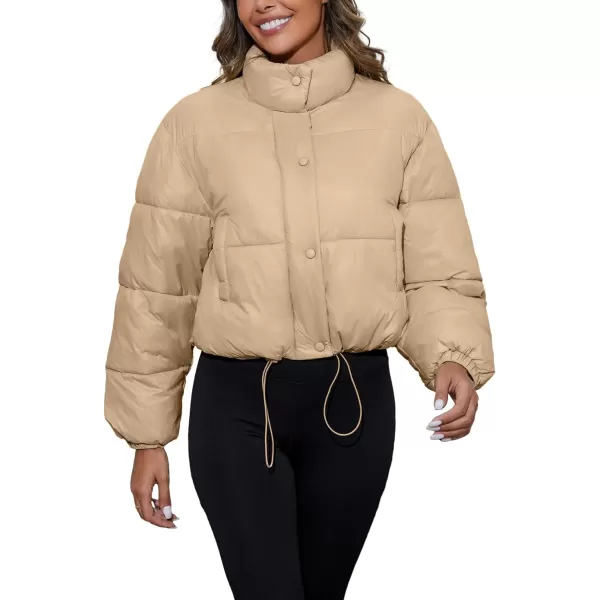 Flygo Women's Cropped Puffer Jacket Zip Up Stand Collar Padded Winter Down Coat