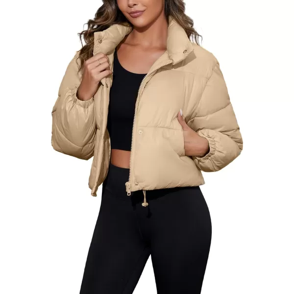 Flygo Women's Cropped Puffer Jacket Zip Up Stand Collar Padded Winter Down Coat