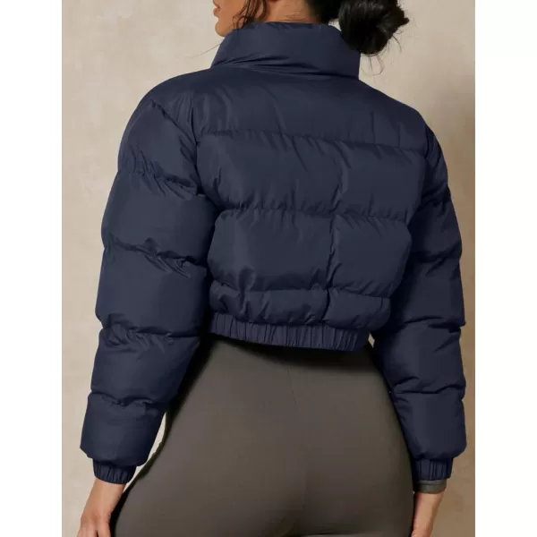 Flygo Women's Cropped Puffer Jacket Zip Up Stand Collar Padded Winter Down Coat