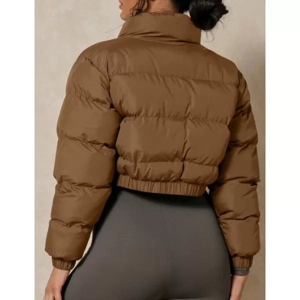 Flygo Women's Cropped Puffer Jacket Zip Up Stand Collar Padded Winter Down Coat