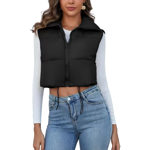 Flygo Women's Cropped Puffer Vest Zip Up Stand Collar Sleeveless Padded Bubble Vest