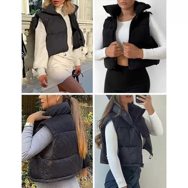 Flygo Women's Cropped Puffer Vest Zip Up Stand Collar Sleeveless Padded Bubble Vest
