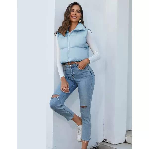 Flygo Women's Cropped Puffer Vest Zip Up Stand Collar Sleeveless Padded Bubble Vest