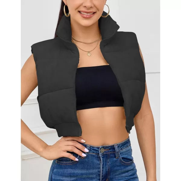 Flygo Women's Cropped Puffer Vest Zip Up Stand Collar Sleeveless Padded Bubble Vest