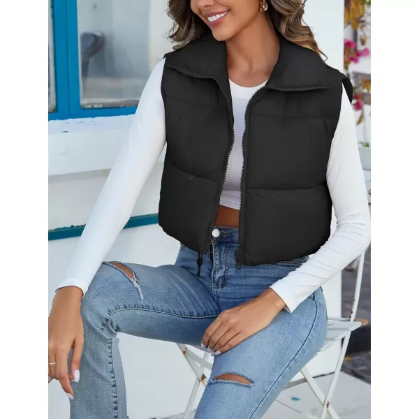 Flygo Women's Cropped Puffer Vest Zip Up Stand Collar Sleeveless Padded Bubble Vest
