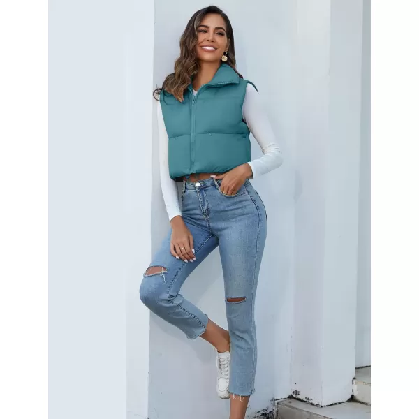 Flygo Women's Cropped Puffer Vest Zip Up Stand Collar Sleeveless Padded Bubble Vest