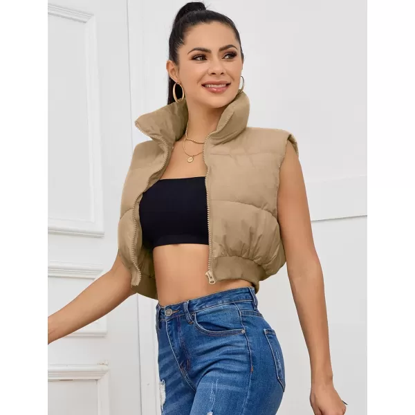 Flygo Women's Cropped Puffer Vest Zip Up Stand Collar Sleeveless Padded Bubble Vest