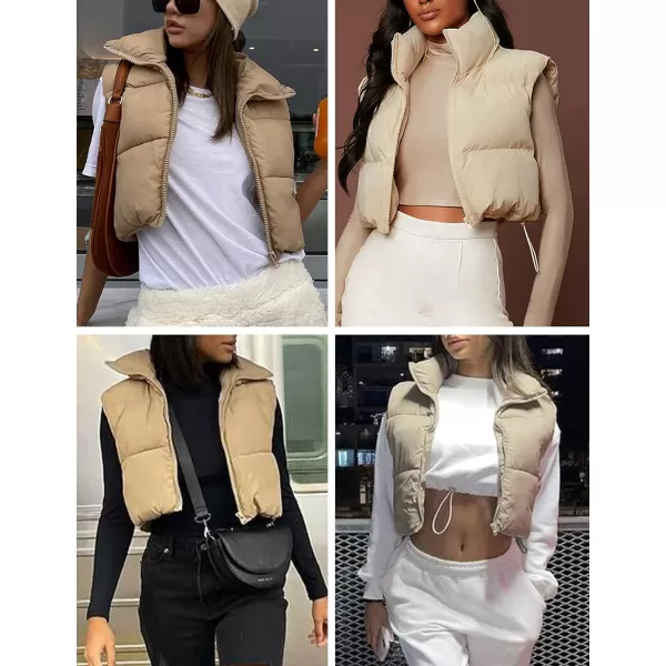 Flygo Women's Cropped Puffer Vest Zip Up Stand Collar Sleeveless Padded Bubble Vest
