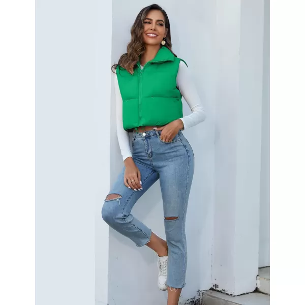 Flygo Women's Cropped Puffer Vest Zip Up Stand Collar Sleeveless Padded Bubble Vest