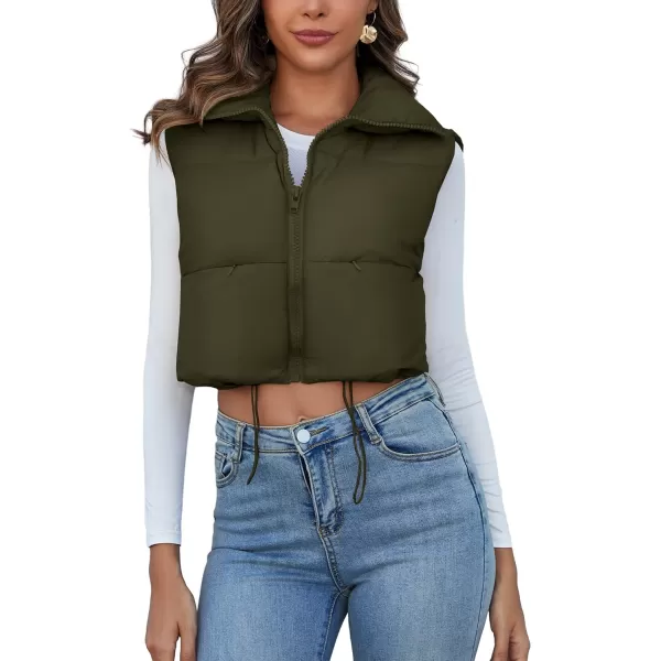 Flygo Women's Cropped Puffer Vest Zip Up Stand Collar Sleeveless Padded Bubble Vest
